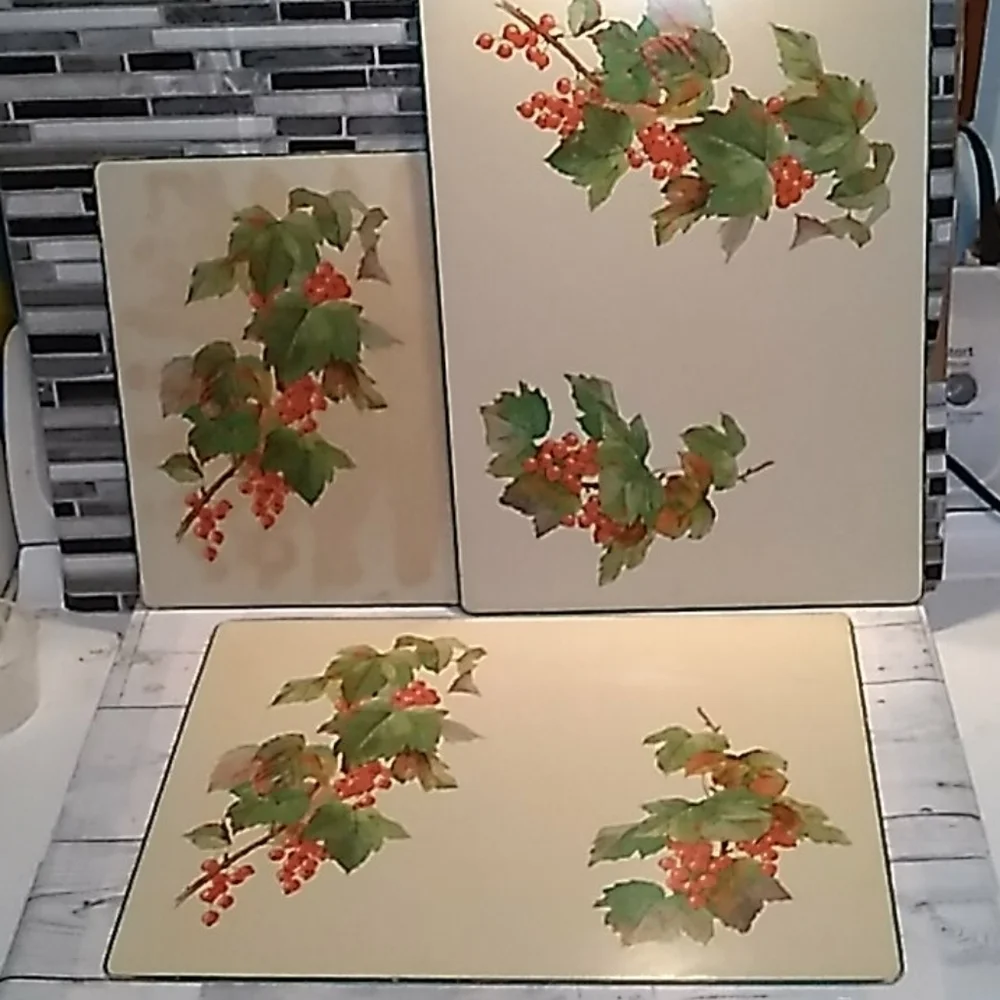 3 vintage cork backed placemats red berries